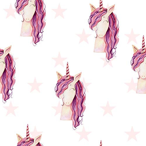 wandmotiv24 Fototapete Einhorn Muster Sterne, 400 x 280 cm - selbstklebende Strukturtapete, Wanddeko, Wandbild, Wandtapete, Fantasie Rosa M5880