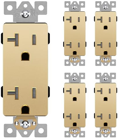 LIDER Matte Finish Decorator Receptacle with Interchangeable Face Cover, Child Safe Tamper-Resistant Wall Outlet, Commercial Grade, Self-Grounding, 20A 125V, UL Listed, LR20-TR-GD5P, Gold, 5 Pack