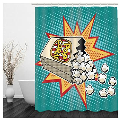 Hoisy Duschvorhänge für Badewannen, Duschvorhang Eckig Popcorn Rot Orange Größe 165X180CM Schnell Trocknend Polyestergewebe Badezimmerzubehör