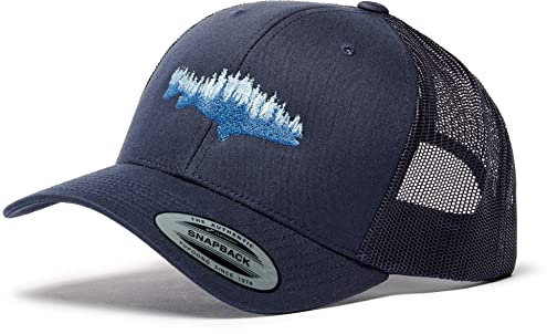 Trucker Cap Flexfit Snapback : Fisch Wald - Anglerhut Outdoor Cap - Cappi für Angler und Naturliebhaber Herren & Damen Baseball Cap Kappe Mütze Outdoor Kletter Ausrüstung Wander Zubehör (Navy)