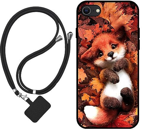 Sunrive Hülle Kompatibel mit iPhone SE 2020/8/7 Case,matt Handyhülle Schutzhülle Etui Karikatur Muster TPU Backcover (Ahornblattfuchs) +1x Universale Handykette MEHRWEG