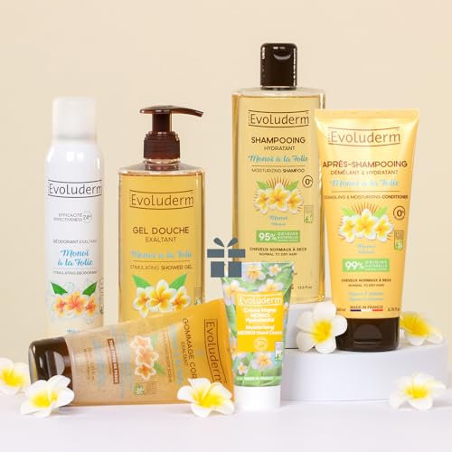 EVOLUDERM - Routine Hydratante 6 produits Corps & Cheveux + Tote Bag Offert - Démêle & Sublime - Monoï à la Folie - Ingrédients d'Origine Naturelle - Végan - Fabrication Française