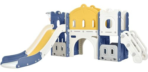 Scivolo per Bambini Scivolo Indipendente Toddler Climber Swing Set Parco Giochi per Neonati Set di Giochi per Interni all'aperto Scivolo Lungo Attività Kid Play Equipment (Aisle-Blue Yellow)
