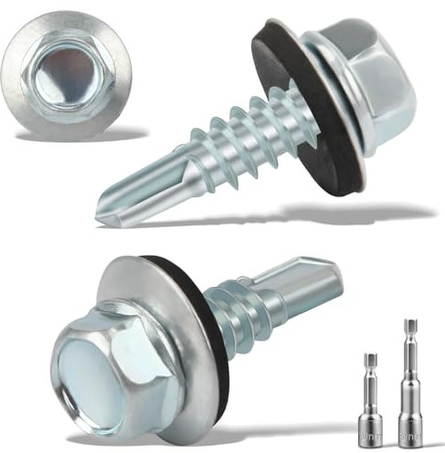 120 Pcs Vis Autoperforante 4.8x16MM pour Metal Bac Acier Toiture Auto Taraudeuses avec 2 Douilles Hexagonales Tête Hexagonale avec Rondelle D'étanchéité Galvanisées Argenté