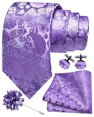 Gusleson 3.15（8cm） Mens Paisley Tie and Lapel Pin Necktie Hankerchief Cufflinks Set for Men