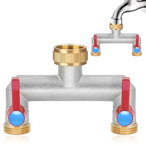 mizikuu 2-Wege Wasserhahn Wasserverteiler, 3/4 Verteiler Wasser Wasseranschluss Verteiler mit Kugelhahn zum Einstellen Geräte Gartenschläuche Adapter Absperren des Wasserflusses