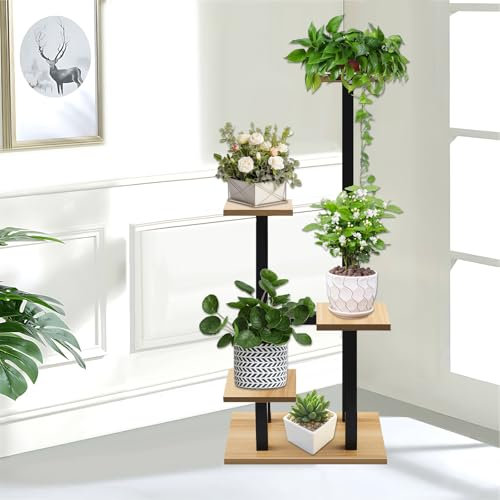 Gemsaya 5 Tier Plant Stands, 84cm Large Metal Plant Stand, Corner Tiered Tall Flower Holders, Pot Stand Indoor for Multiple Plants (Walnut)