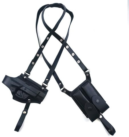 MDFCZXP Vertikales Waffenholster - Schulterholster für verdecktes Tragen - für verdecktes Tragen mit doppeltem Magazinhalter,Schwarz,20cm