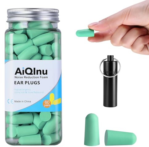AiQInu Tappi per dormire, 60 coppie 38 dB SNR, schiuma super morbida, protezione dal rumore, ideali per russare, apprendimento, viaggi, concerti, verde