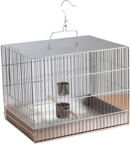 Generisch Papageienkäfig, Wellensittichkäfig, Vogelkäfig aus Edelstahl, hängender Vogelkäfig mit Futterspender, Vogelkäfighaus, Vogeltransporter für Vögel, Vogelkäfig, Vogelhaus (36 x 27
