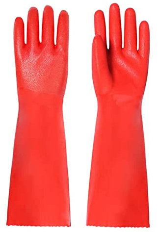 FOYTOKI Handschuhe Für Geschirrspül Dicke Küchenreinigungshandschuhe Rutschfeste Hausarbeitshandschuhe Lang Rot Geeignet Für Handwäsche Küche Tierpflege Gartenarbeit