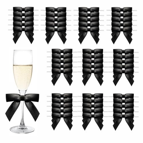 MORSUNBELA Geschenkschleifen Kleine Schleifen Geschenk Deko Schwarz | 50 Stück Geschenkschleifen für Weihnachten,Hochzeiten und kreative Geschenkverpackungen,kleine Schleifen als festliche Deko