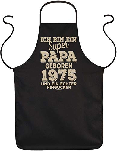 Papa, Vater Schürze 50.Geburtstag, 50 Jahre Kochschürze, Jahrgang 1975 : super Papa geboren 1975 - Hingucker - Sprüche Grillschürze 50.Geburtstag