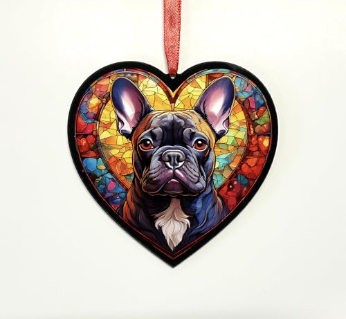 French Bulldog Black Heart Suncatcher - Memorial or Gift for Dog Lovers - 19cm