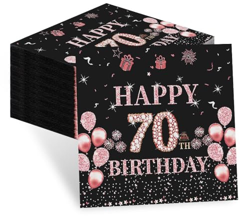70. Geburtstag Servietten - 60 Stück Papierservietten für Frauen - Happy Birthday 70 Tischdeko - 2-Lagige Servietten für Geburtstagsfeiern, Jubiläum oder Partys