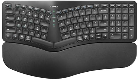 Nulea Teclado ergonómico inalámbrico, teclado dividido con reposamuñecas acolchado, conectividad Bluetooth y USB, recargable por USB-C, compatible con Windows Mac (negro)