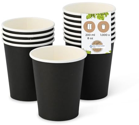 BIOZOYG Pappbecher 1000 Stück 200 ml / 8 oz, Ø 80 mm, schwarz - Becher für Heißgetränke - Kaffeebecher to go aus Pappe - Einwegbecher, Alternative zu Styroporbecher