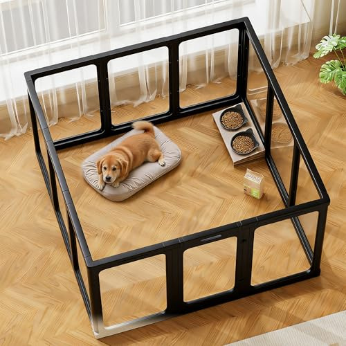 Jalove Laufgitter für den Innenbereich, aus Acryl, für Welpen, Welpen, mit Tür, transparenter Laufstall für Hunde, Katzen, Kaninchen, Frettchen, einfach zu montieren, bevorzugter kleiner Käfig