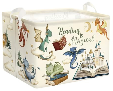HUUMONSS Dinosaurie tvättkorg stor förvaringskorg tecknad dinosaurie hopfällbar föräldrar organizer barn leksak kläder korgar för sovrum, badrum, magiska böcker, 36L
