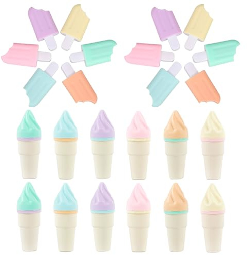 JINJUMEI 24 Stück Mini Textmarker Set, 6 Farbe Leuchtstifte Pastell, Eisförmige Highlighter Marker, Klein Lustige Stifte, Einzigartige Eiswaffel-Design Textmarker für Kinder, Schüler und Bürogebrauch