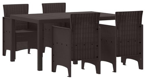 vidaXL 5 Piece Garden Dining Set - Brown Poly Rattan Furniture for Outdoor Use - Weather-, Durable Patio Dining Set with Modern Design