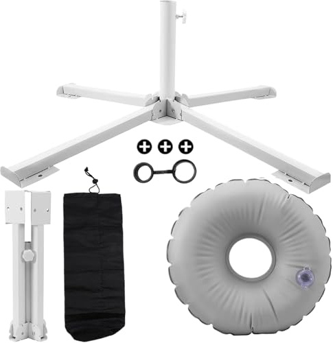 Pied de parasol de plage pliable avec remplissage de 12 l de sable / eau | Base de parasol réglable en acier (Ø 2-3,5 cm) résistant au vent pour terrasse, jardin et camping | Avec sac de transport et