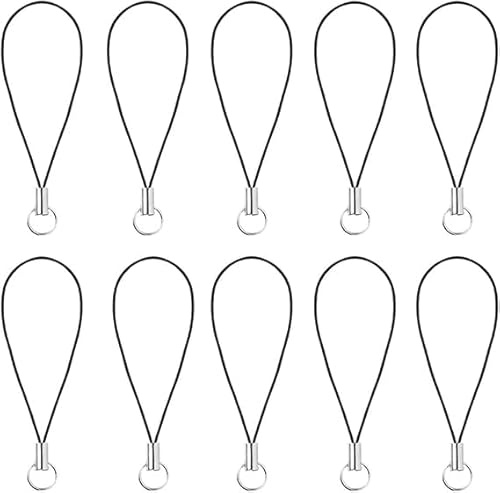 Ymhapp 10Pcs Silver Tone Black Lanyard Strap,Split Ring Cell Phone Charm and Clasp for Phone,MP3,USB Flash Drive,Keys,Multi-Device Durable Cord, Keychain and Tech Accessories