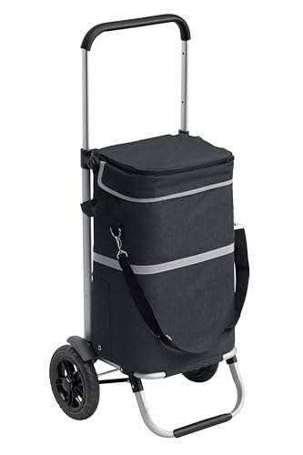 Meister Einkaufstrolley Schwarz - 45 L Klappbare Einkaufstasche mit 13 L Kühltasche und Aufhängung für Einkaufswagen - Wasserabweisend, Teleskopgriff und Luftreifen | Klappbare Einkaufstasche mit Kühltasche und Luftreifen – Abnehmbare, regenfeste Tasche – Mit Aufhängung für Einkaufswagen