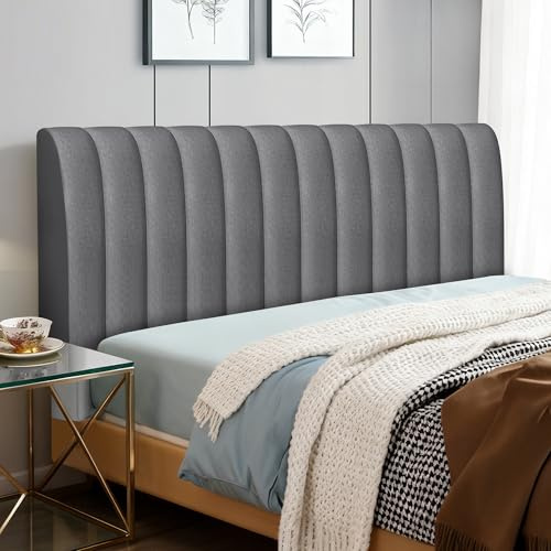 Songella Copri Testiera Letto Strisce Verticali Copertura Testiera Letto Vellutato Morbido Rivestimento per Camera da Letto Testiere Grigio Scuro 160cm
