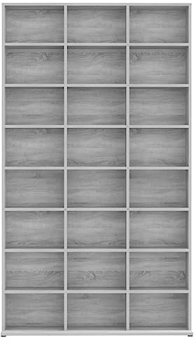 ACAGALA CD DVD Blueray Regal, CD-Ständer mit 24 Fächern, Bücherschrank Grau Sonoma Holzwerkstoff 102x23x177,5 cm, Bücherregal Wand für Sammlungen und Vitrine