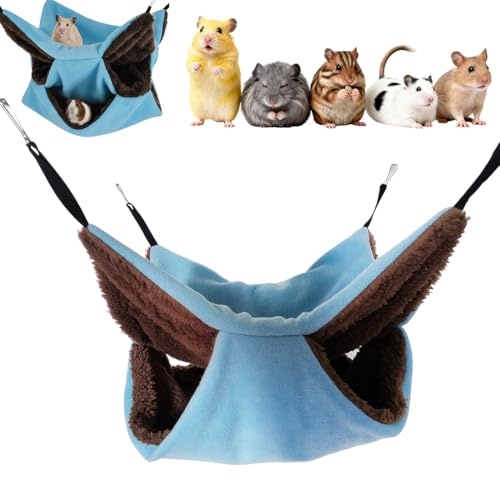 YUPZAR Amaca Piccola per Animali, Amaca da Appendere per Piccoli Animali, Hamac per Criceti, Furetti, Cincillà, Conigli, Letto per Animali, Nido Confortevole per Animali Domestici, Blu