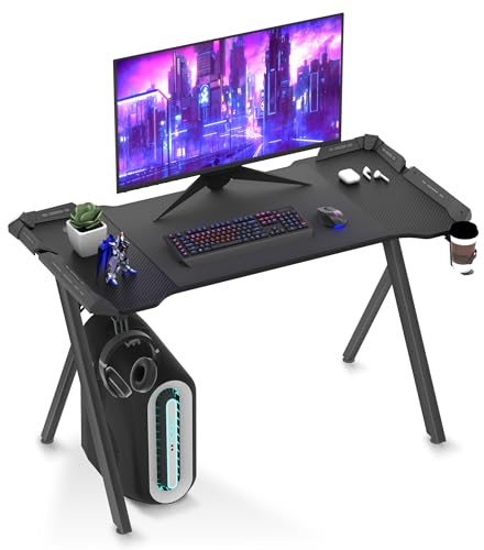 XMTECH Gamingbord, svart med RGB LED, kol-bordsskiva, 120 cm PC-skrivbord, datorbord, Y-formade ben, ergonomisk, mugghållare och hörlurskrok, för gaming, streaming och hemmakontor