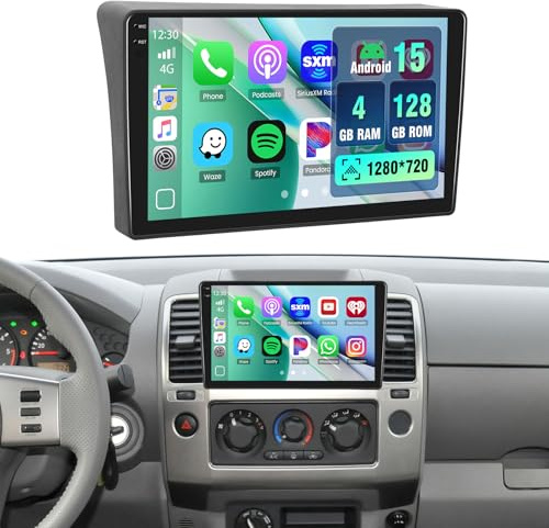 Hikity 4+128G Android 15 Autoradio para Nissan Navara 2006-2014, 9 Pantalla Radio con Wireless CarPlay Android Auto Bluetooth Navegación GPS WiFi EQ Doble-USB Cámara de Retroceso