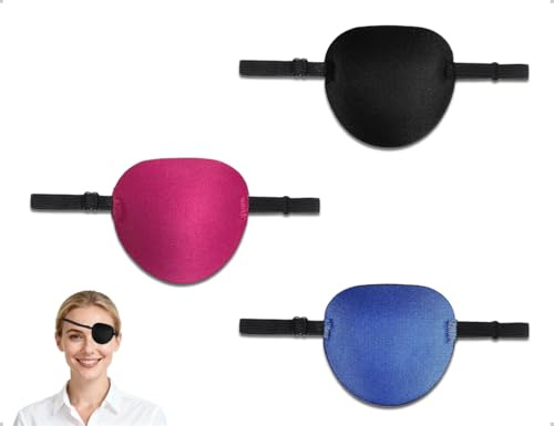 OHYANYAO 3 Stück Augenklappe,Verstellbar Augenklappen für Linke Oder Rechte,Piraten Eye Patch,Geeignet für Männer und Frauen(Schwarz,Blau,Rosarot)