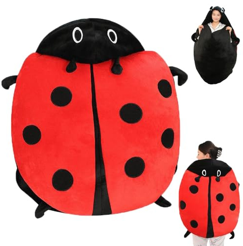 Wearable Pillow,Wearable Ladybug Pillow with Hood, Oversized Removable Sleeping Wearable Plush for Children and Adults, Cute Warm Winter Plush Home Decoration (39.4in)