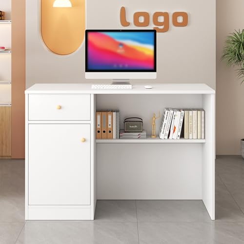 STARHMLUX Empfangstheke mit Schubladen, Rezeptionstheken mit Schrank, Holz kassentheke, Empfangstisch, für Büro, Laden, Salon White 100cm