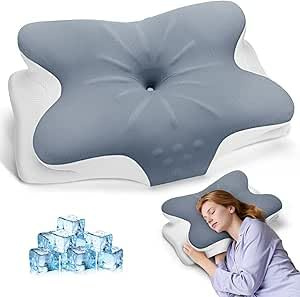Nackenkissen Kopfkissen - Memory Foam Kissen - Stabile Nackenstütze | Schlafkissen - Ergonomisch Seitenschläferkissen - Nackenstützkissen für Seiten, Rücken & Bauchschläfer,Grau