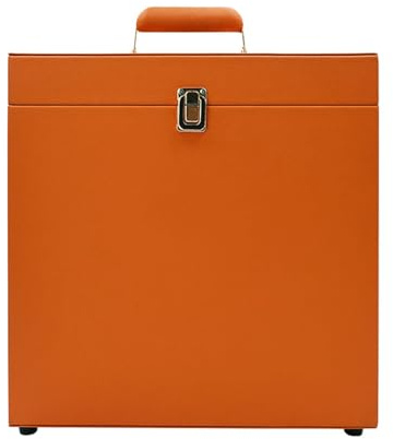 Chosertory Estuche para Guardar Discos de Vinilo, Organizador de Discos de Vinilo, Caja de Almacenamiento de PU con Asa para Amantes de La Música, DJ, Coleccioni, Naranja