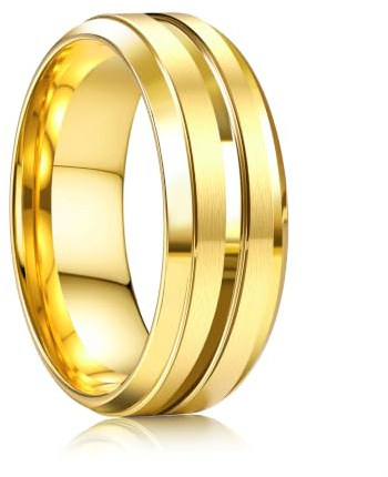 JeweBella 8MM Bague Homme Femme Acier Inoxydable Bague Alliance Homme Bagues Anneau de Mariage Fiançailles d'Amitié Bague Or Argent Noir Bijoux Pour Hommes Taille 52(16.6)-72(22.9)