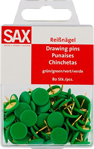 SAX Grüne Reißnägel im Set, Rundkopf, 10 mm Durchmesser: Robust und Auffällig – Ideal für Büro, Schule und Zuhause, in Praktischer Aufbewahrungsbox