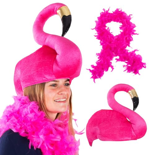 Tigerdoe Flamingo Hat - Pink Feather Boa - 2 Pc Set - Flamingo Costume - Hawaiian Accessories - Beach Party - Flamingo Accessories
