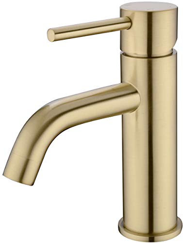 TRUSTMI Brass Bathroom Basin Sink Mixer Tap Single Lever Hot and Cold Mixing Lavatory Washbasin Taps, Brushed Gold