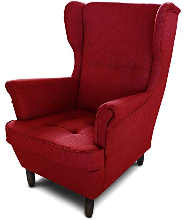 Sofnet Ohrensessel Sessel King - Lounge Sessel mit Armlehnen - Retro Stuhl aus Stoff mit Holz Füßen - Polsterstuhl für Esszimmer & Wohnzimmer (Rot (Inari 60), ohne Hocker)
