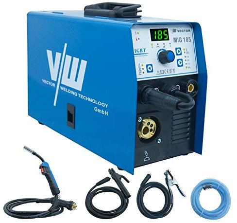 MIG MAG Schweißgerät 185 A - Fülldraht Schutzgasschweißgerät - Elektrodenschweißfunktion mit 160 Ampere - Auto. Drahtvorschub - 2&4 Takt - Inverter - VECTOR WELDING