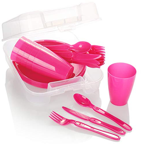 com-four® 31-piece picnic set, picnic basket and reusable tableware for 6 people, ideal picnic case for camping, mobile home, beach and backpacking