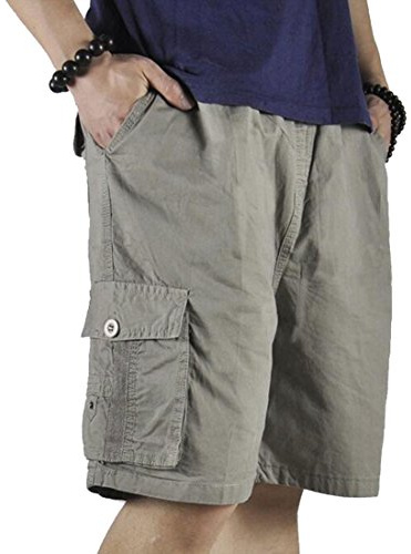 Putaowor Mens Cotton Loose Fit Full Elastic Waist Twill Cargo Short with Drawstring
