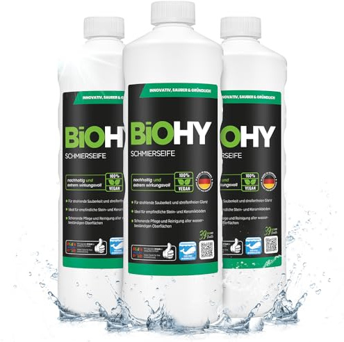 BiOHY Schmierseife (3 x 1 Liter) | Bodenreiniger Konzentrat – Wischpflege für Holz, Parkett & Fliesen | Rückfettend, extra stark & ergiebig | Flüssiger Bio-Fußbodenreiniger