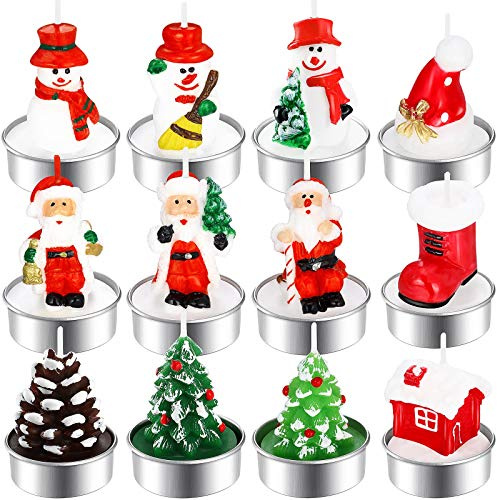 12 Stück Weihnachten Teelicht Kerzen Christmas xmas candle Handgemachte Zarte Weihnachtsmann, Schneemann, Tannenzapfen, Weihnachtsbaum, Weihnachtsmütze Kerzen, Weihnachten Christmas xmas Dekoration