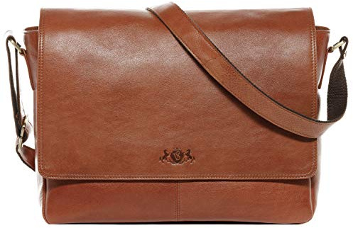 SID & VAIN Laptopväska Messenger Bag SPENCER tillverkad av buffelläder I businessväska stor för män och kvinnor 15 tums laptop extra laptopfodral I axelväska handgjord, Ljusbrun crunchy, L, Axelväska