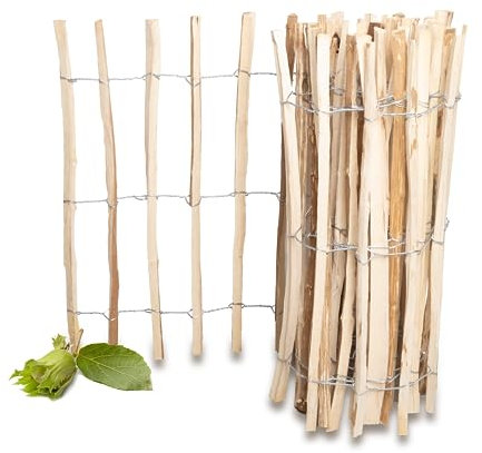 PINEEA Recinzione a bastoncini, altezza 60 cm, in legno di nocciola, resistente alle intemperie, lunghezza 5 m, per decorazione e protezione delle piante, distanza tra i listelli 7-8 cm